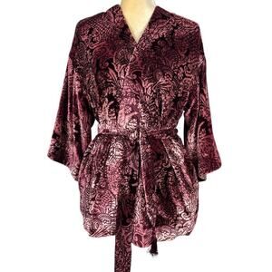 Plenty by Tracy Reese Plum Topper Paisley Kimono Small Burgundy Velvet Wrap